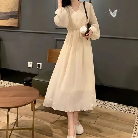 [SALE]여성 디자인 쉬폰 스커트 슬림 긴팔 원피스