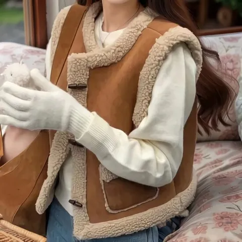 [SALE]여성 베스트 무스탕 떡볶이 버튼 조끼 자켓