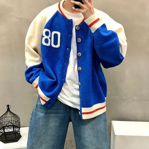 맨스토리 / 박스 나그랑 헨리넥 넘버링 단추 남자 봄 가디건