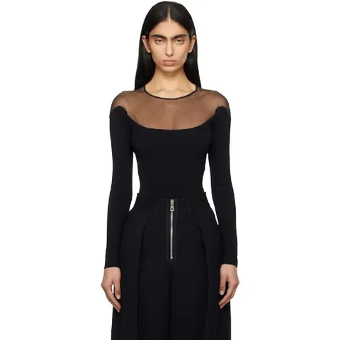 25 FW 뮈글러 여성 블랙 일루전 니트 바디수트 251345F107000