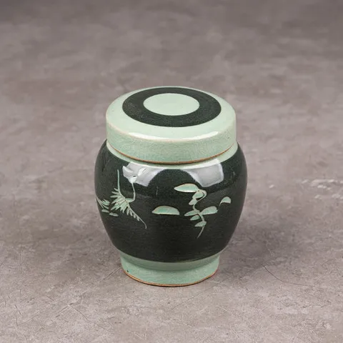 청자흑조각운학항아리 꿀단지 300g