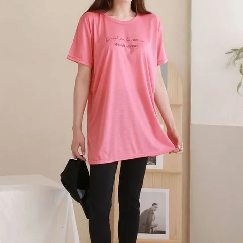 여자 데일리 편한 여름 루즈핏 박스 반팔 롱 티셔츠