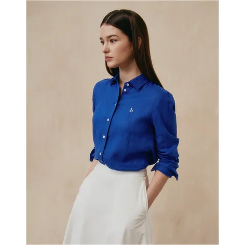 헤지스 여성  린넨 셔츠 블루 HSSH5BC30B2