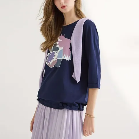 [로코엘라]데미언 프린팅 여성 라운드 티블라우스 5종택1