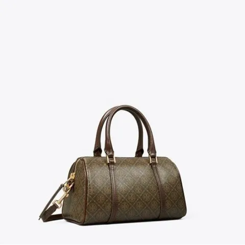 [25SS][토리버치 공식] 티 모노그램 코티드 캔버스 미니 배럴백 - 브라운