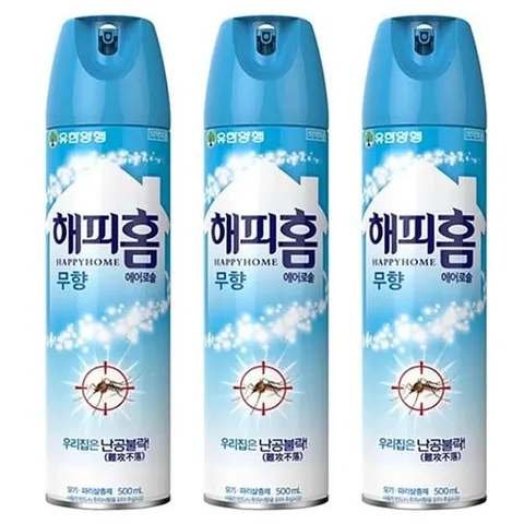 유한양행 해피홈 무향 에어로솔 500ml 3개
