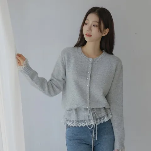 [시크폭스] 베이빌 레이스 레이어드 니트 가디건