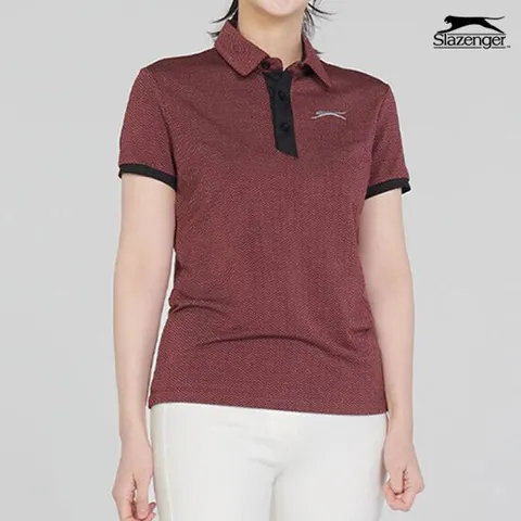 슬레진저 여성 헤링본 카라 반팔 티셔츠 와인