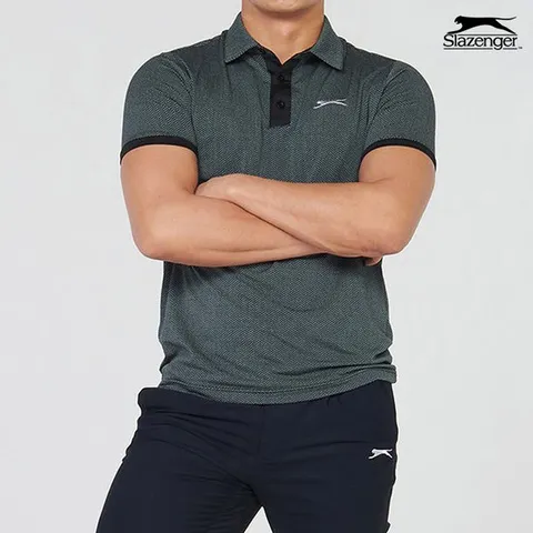 슬레진저 남성 헤링본 카라 반팔 티셔츠 블랙