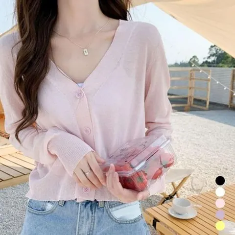 파스텔칼라 여름 브이넥 가디건 URD065 쿨제이 여성 롱기장 V