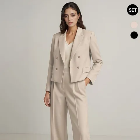SET 여성 봄가을 더블정장 숏자켓+와이드팬츠 세트