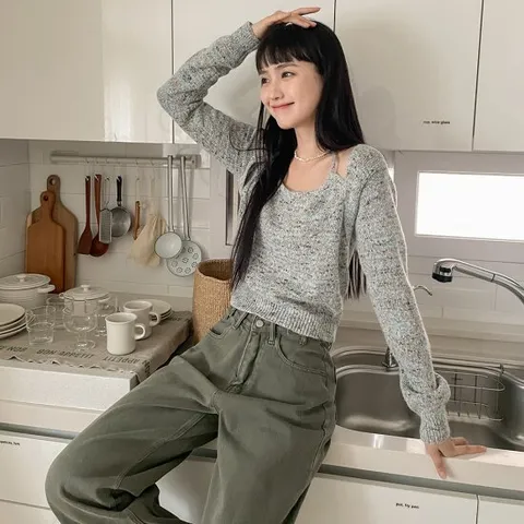 [더제이블] 니드 보카시 볼레로 홀터넥 니트 3 Color 택1