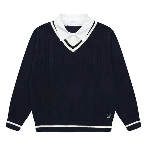 [에꼴리에] 여자 가을이월 셔츠레이어드브이넥니트티(25A5053)