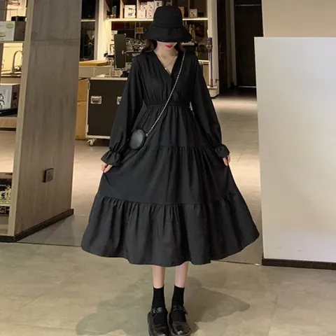 이쁘다 에밀 브이넥 캉캉 롱 원피스