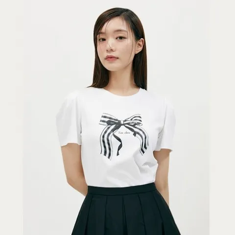 [ 롯데백화점 ]플라스틱아일랜드 (P42CH365) [C]리본모티브 프린트 티셔츠