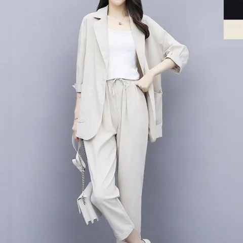 [오너클랜]인기상품 여자여름정장세트 1P 롤업 자켓 밴딩팬츠 세