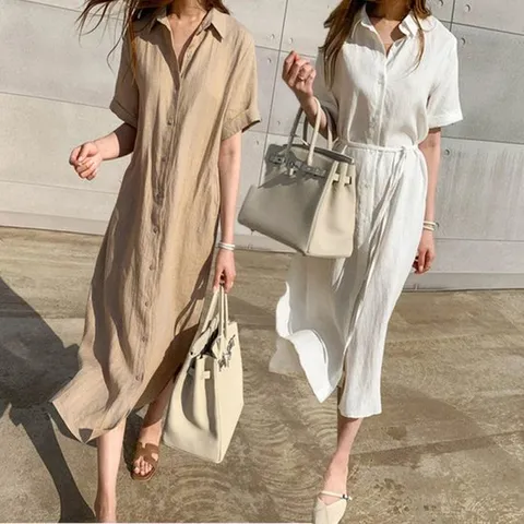 [오너클랜]인기상품 여성 린넨 롱 반팔 셔츠 원피스 시원한 여름