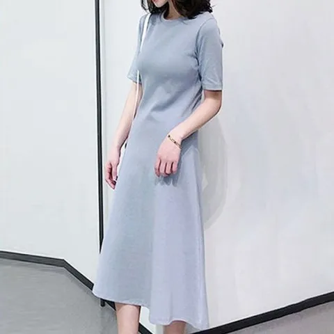 [오너클랜]인기상품 밑단 A라인 플레어 반팔 롱원피스 무지 오피