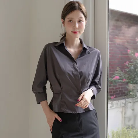 [오브리에] 로닛 핀턱 랩 7부 블라우스