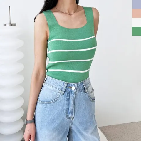 [179st.w]2L-PPT 1035 여자스퀘어넥 스트라이프 민소매나시니트