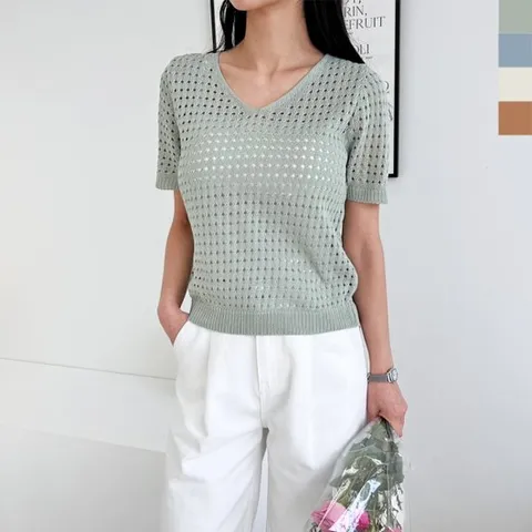 [179st.w]2L-PPT 1034 여자 로라 썸머 브이펀칭반팔니트