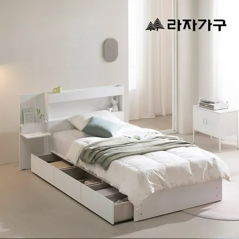 라자가구 베티 C형 서랍형 침대 프레임 SS + 협탁2 + 라텍스7존포켓매트