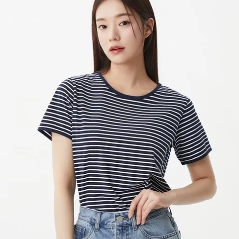 [ 롯데백화점 ]플라스틱아일랜드  (PR7CH301) 스트라이프 라운드넥 반팔 티셔츠