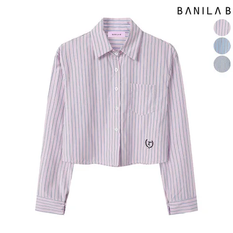 [바닐라비] 밑단자수 스트라이프 크롭셔츠