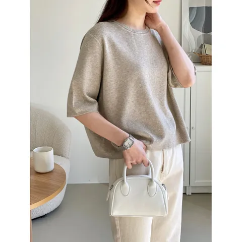 에르디테 / 5부 반팔니트 비스코스 루즈 오버 핏 이너 라운드넥 티 5컬러