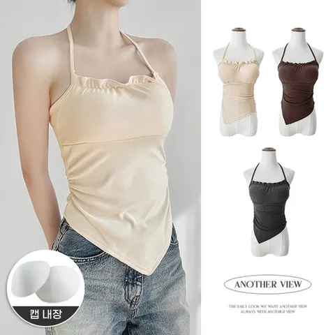 어나더뷰 캡내장 보들쫀쫀 벨라 사선 홀터넥 캡나시 끈나시 민소매 2463
