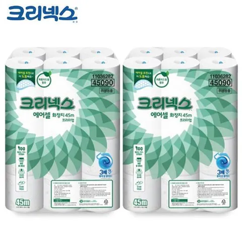 두루마리 화장지 물에 녹는 프리미엄 45m (24롤) x 2 두루마리화장지