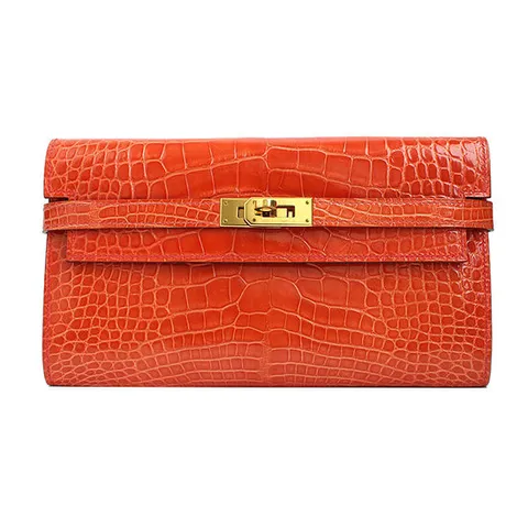 (명품) 에르메스 켈리 금장 코랄 와니 장지갑 ㅁ각인