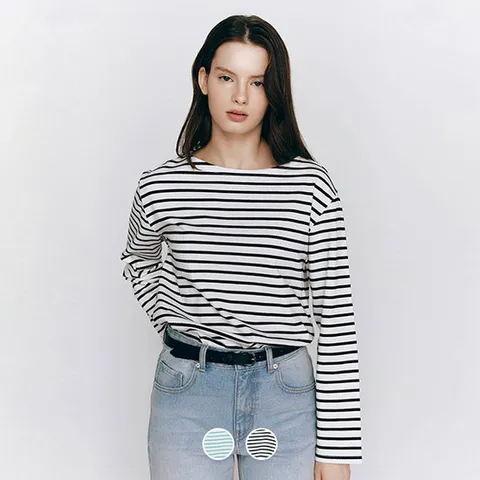 [지오다노/본사] 325504 여 저지 보트넥 스트라이프 긴팔티