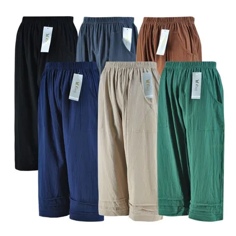 여성 여름 시원한바지 단색 면 7부 밴딩 통바지 할머니선물 중년여성 빅사이즈