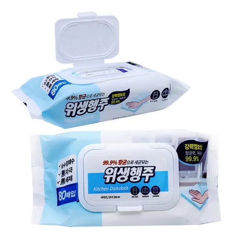 일회용 세균 닦는 행주 티슈 주방 행주 걸레 물티슈 80매입 캡형 일회용행주 행주물티슈 주방세정티슈