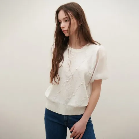 [SATIN] 진주 포인트 퍼프 니트 O252T961