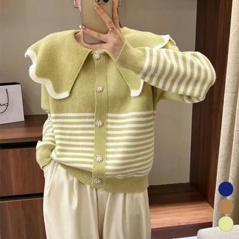 외출복 빅카라 물결 단가라 니트 깔끔 외출복 가디건 빅카라