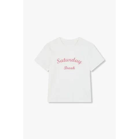 [ 롯데백화점 ][지컷]자수 레터링 크루넥 티셔츠 (7255240111)