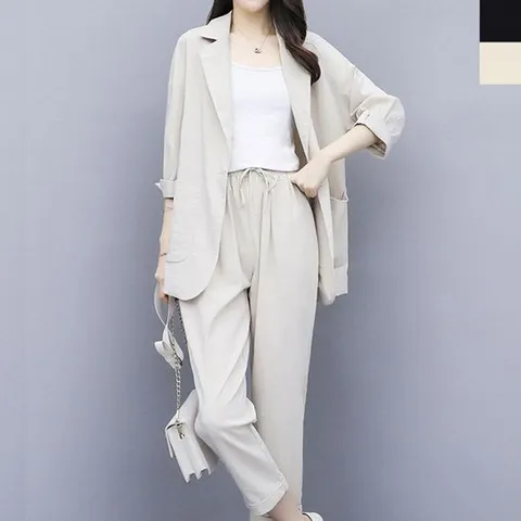 여자여름정장세트 1P 롤업 자켓 밴딩팬츠 세미정장