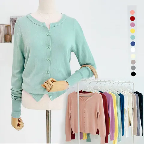 부드러운 베이직 코튼 여성 가디건 봄 라운드 숏 여자 니트