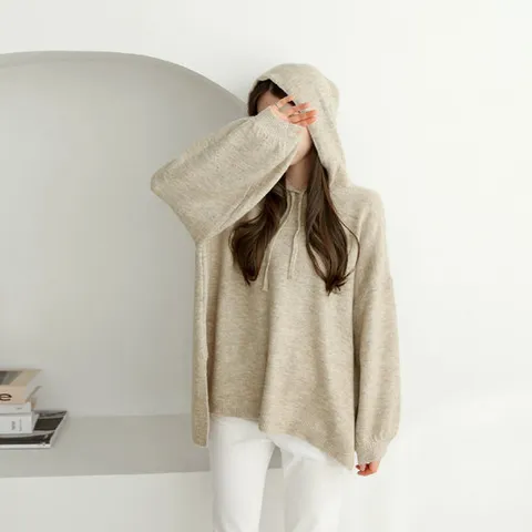 러블리감성 / 초가을 오버핏 후드 니트티셔츠