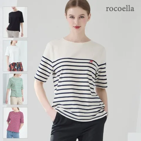 로코엘라 라이크 스트라이프 로고 자수 티셔츠 5종택1