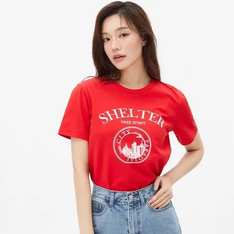 [ 롯데백화점 ]플라스틱아일랜드  (PR7CH361)  BEIGE 실켓터치 시티 프린트 티셔츠