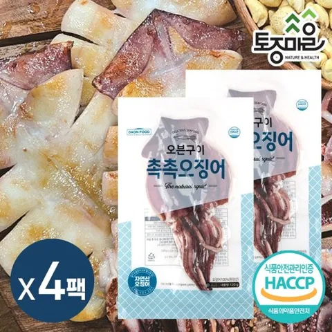 [토종마을]HACCP인증 오븐구이촉촉오징어120g X 4팩_오븐에구운오징어_손질오징어_해동 후, 전자레인지에 2분이면 완성