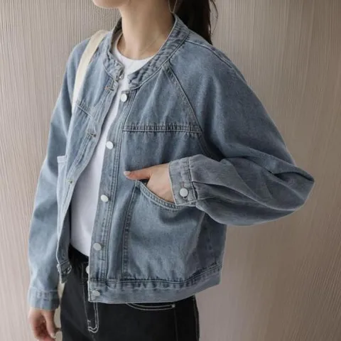 만다린 라글란 기본핏 여성 논스판데님 봄잠바 청자켓