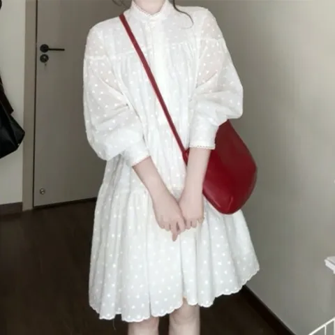 [아리엘스타일]퓨어 화이트무드 SNS감성 도트포인트 뮈엘로미디원피스