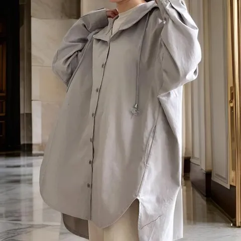 [무배] 여자 언발 후드 롱셔츠 루즈 사파리 점퍼