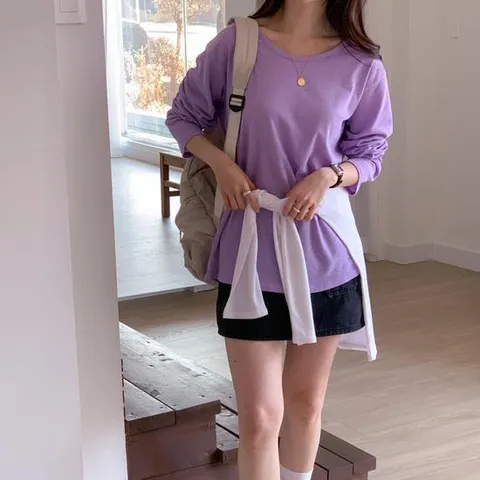 라운드넥 바인딩 루즈핏 찰랑 린넨긴팔 스판티셔츠