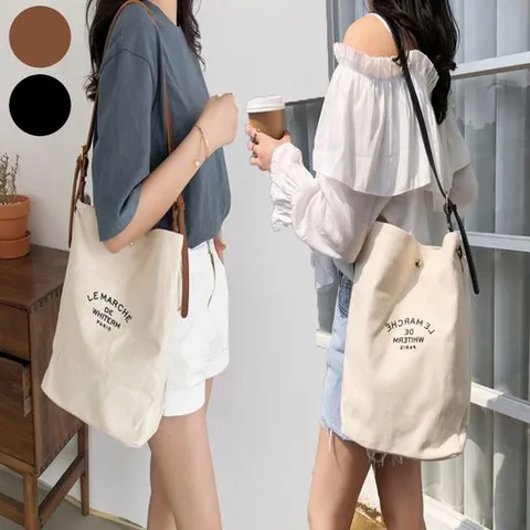 깔끔한 캔버스 숄더백 에코백 수납 빅백 가죽 스트랩