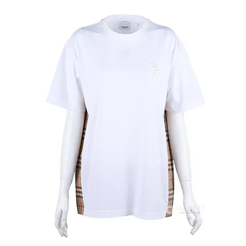 버버리 로고 케릭 체크 오버핏 티셔츠 화이트 80615531
